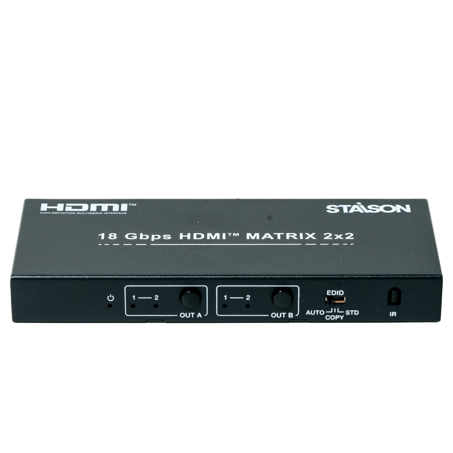 HDMI matrix switcher with Staison branding on a white background