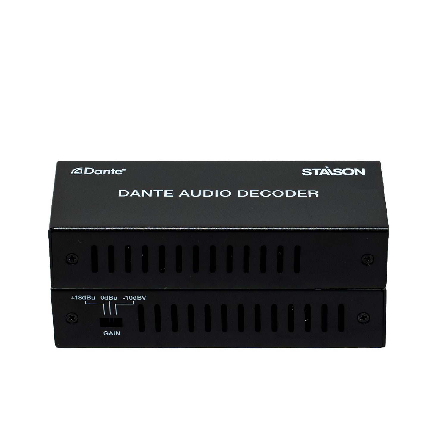 Black STAISON Dante Audio Decoder on a white background