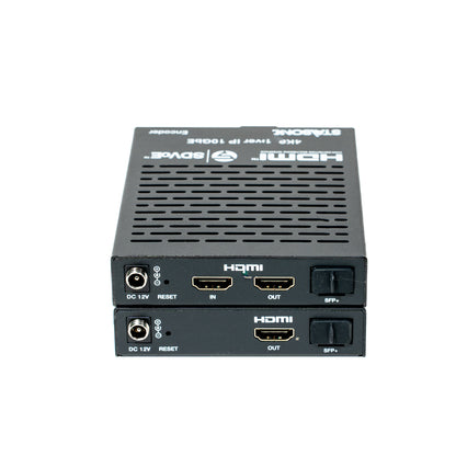 Black electronic device with HDMI ports on a white background