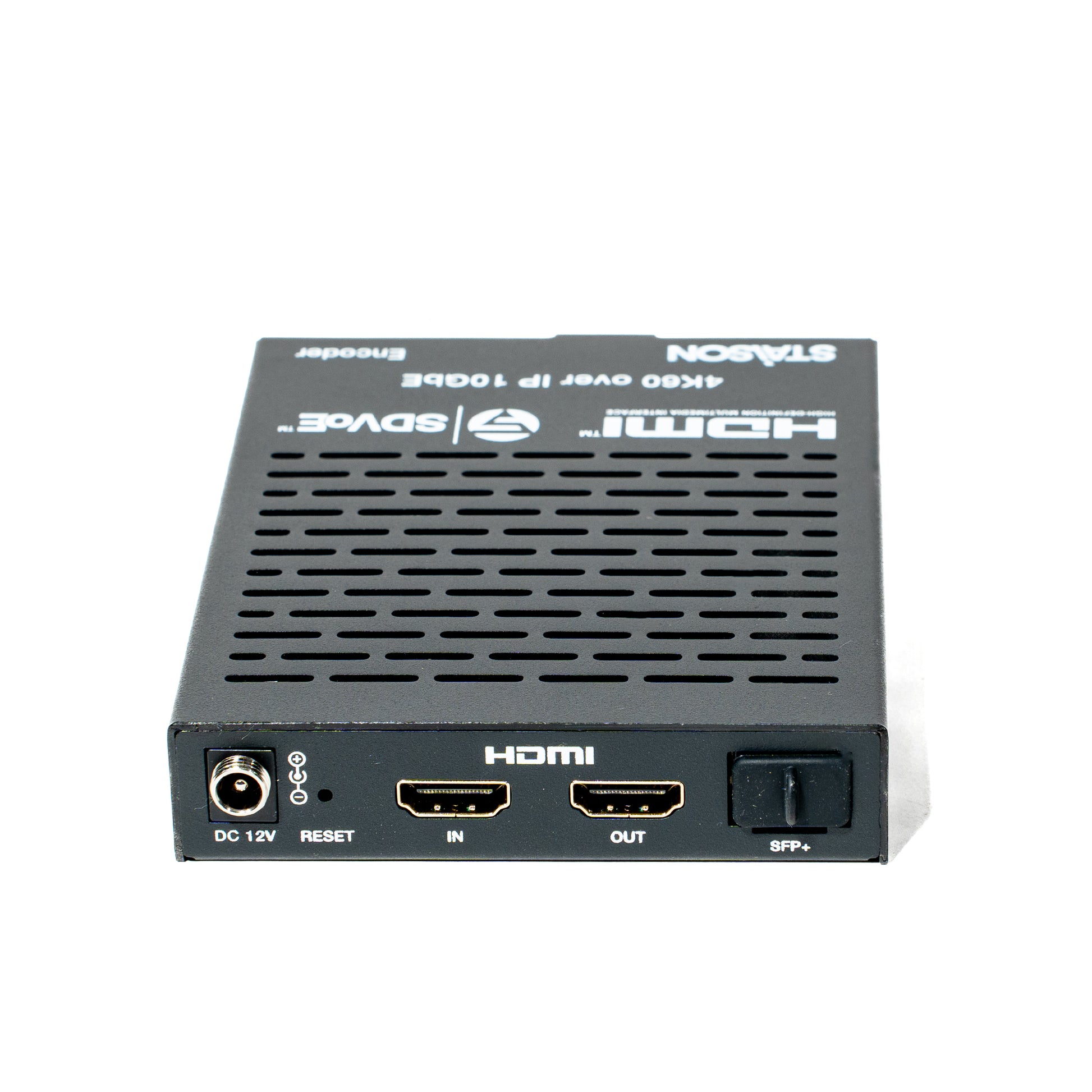 HDMI device with ports and labels on a white background