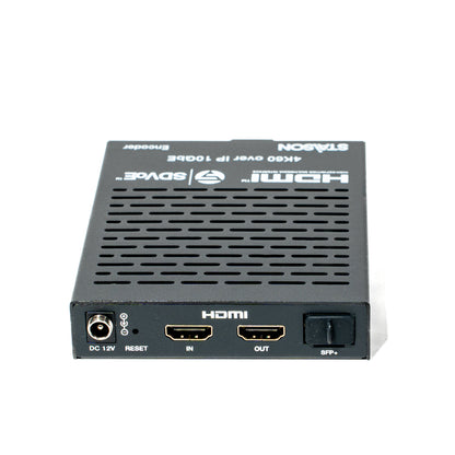 HDMI device with ports and labels on a white background