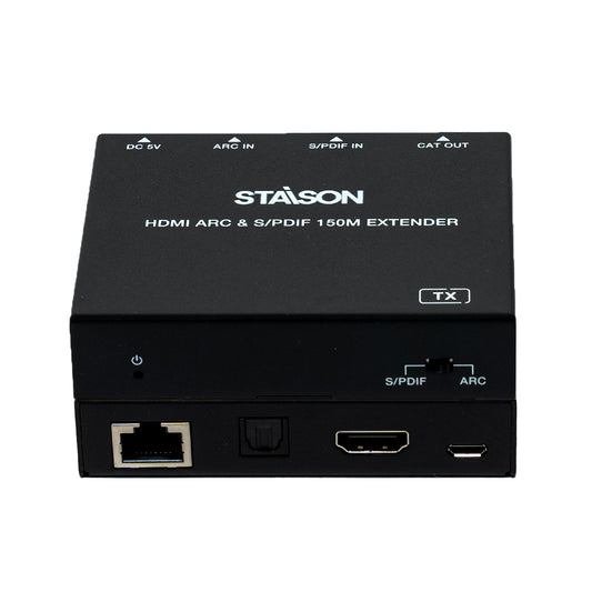 ST-NEDA150SA Audio Extender Black HDMI ARC & S/PDIF 150M Extender device with Stason branding on a white background