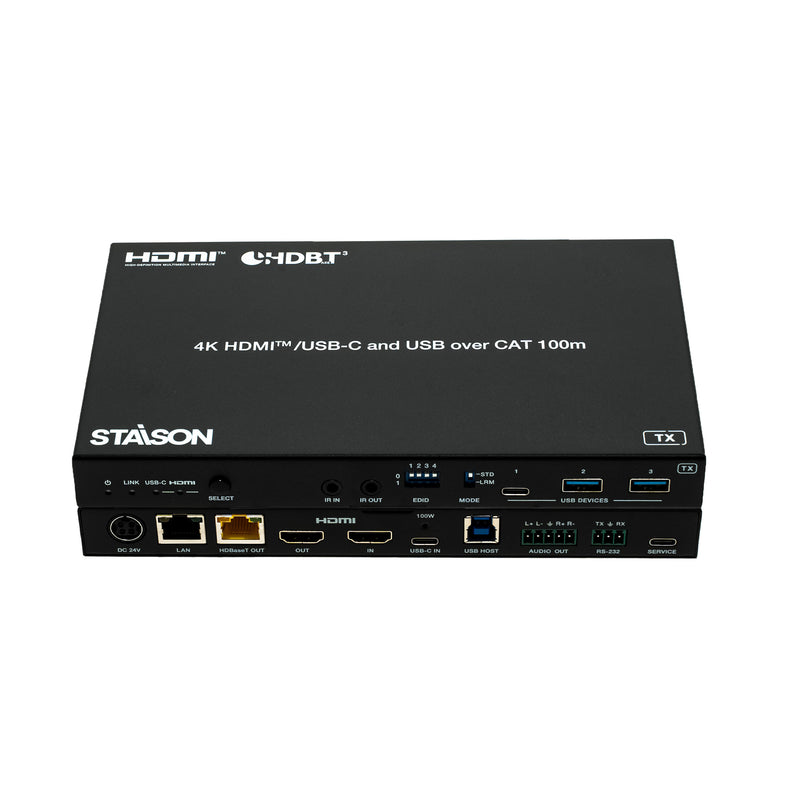 Black electronic device with multiple ports and Staison branding on a white background