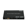 Black electronic device with multiple ports on a white background