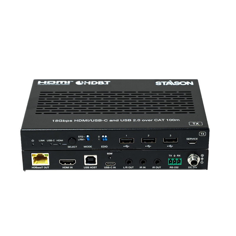  ST-NEHB100HCU HDBaseT Extender front view with HDMI and USB-C ports