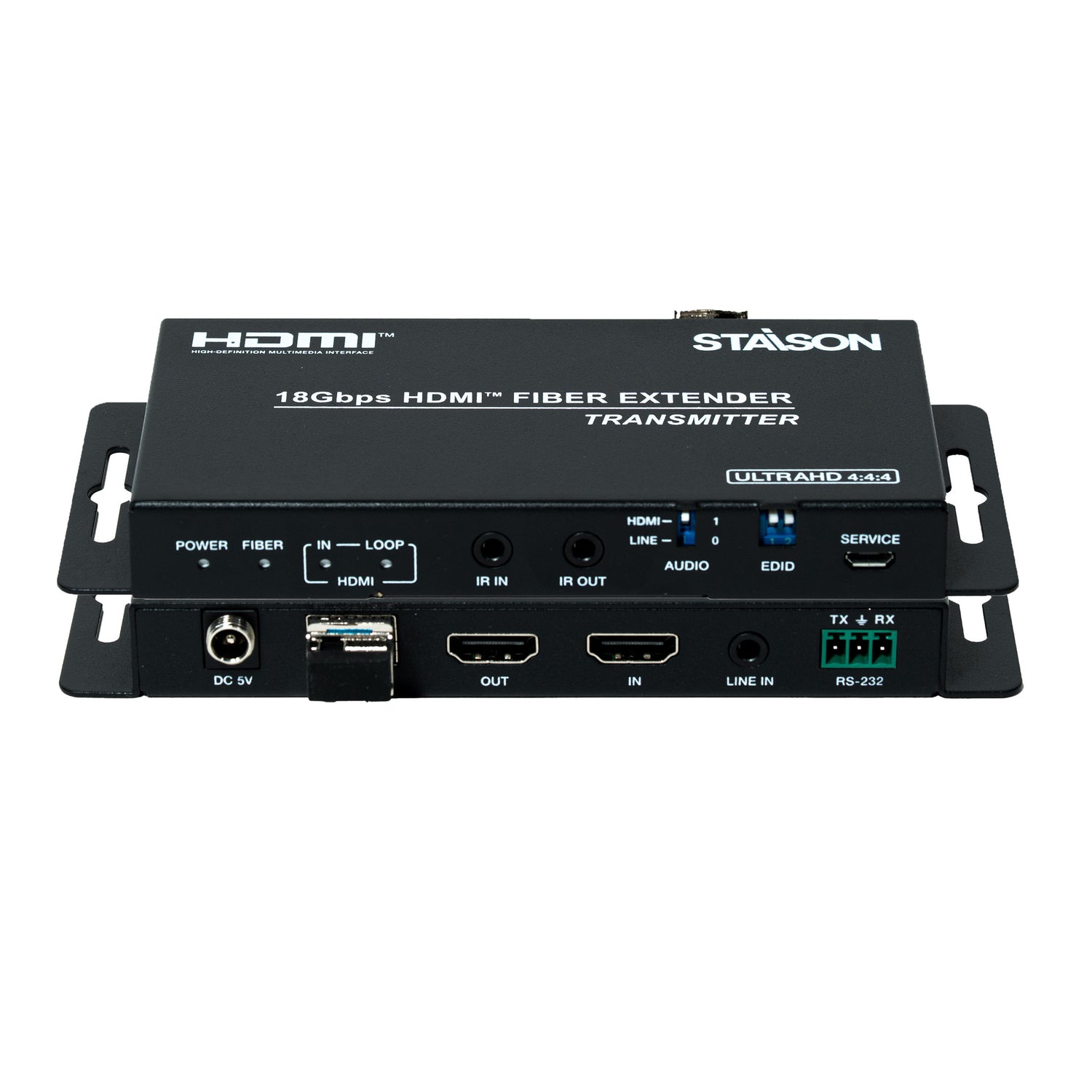  ST-NF02P HDMI Fiber Extender transmitter with multiple ports on white background