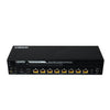 Black network splitter with multiple ports on a white background