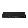 Black electronic device with multiple ports on a white background