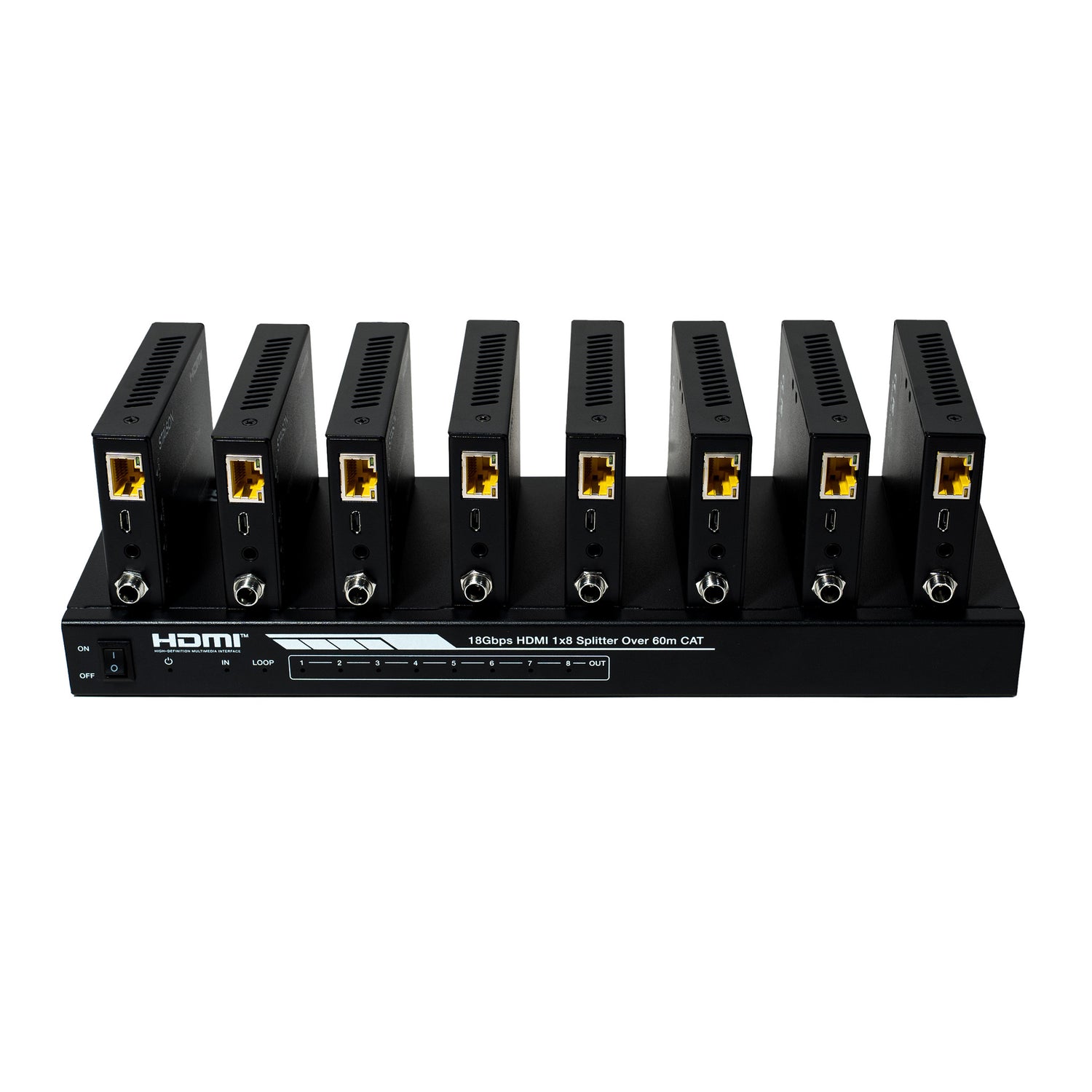  ST-NSPB18D60 HDMI Splitter 18Gbps 1x8 over 60m CAT system on white background